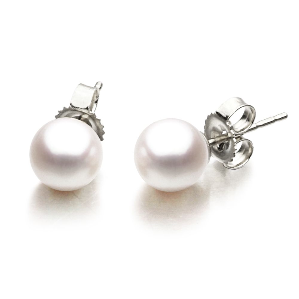 Beautiful 14k 4-5mm Round White Saltwater Akoya Cultured Pearl Stud Post Earrings 